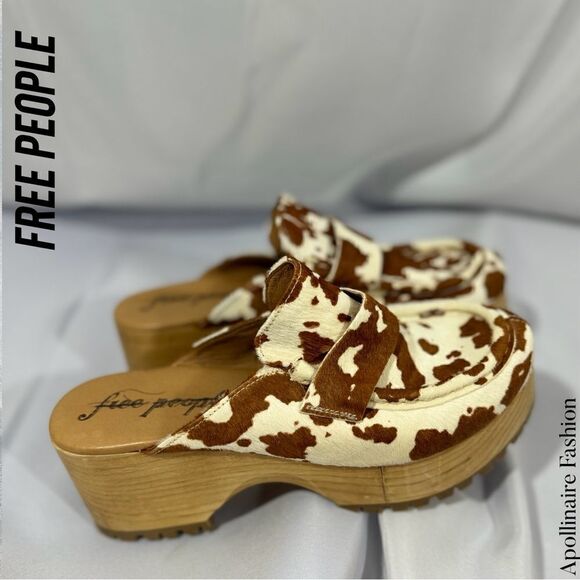 FREE PEOPLE CORBIN CALF HAIR CLOG IN BROWN SIZE 40 NEW - Picture 1 of 6